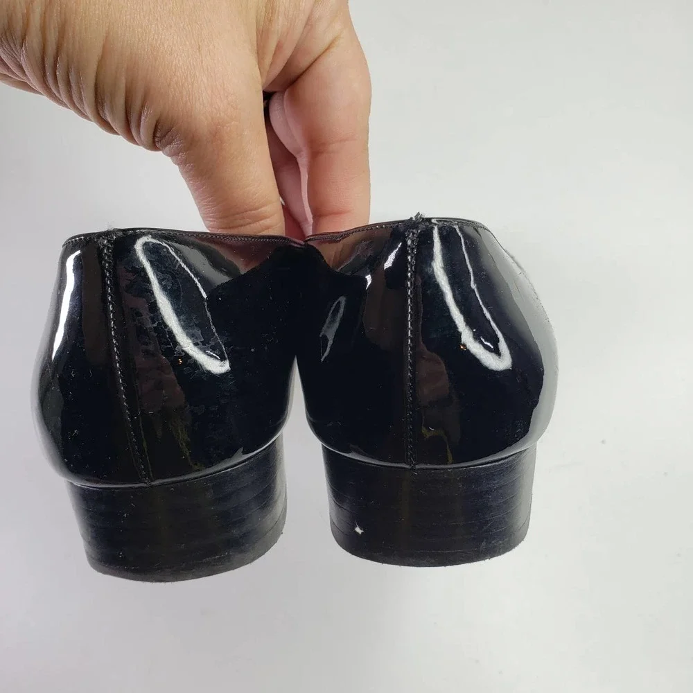 Salvatore Ferragamo Patent Leather Horse Bit Buckle Heels 7 Square Toe‎